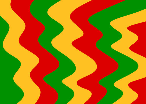 Abstract background with colorful wavy line pattern and with Jamaican color theme