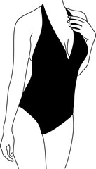 Sensual Linear Minimalistic Female Figure In Black Underwear. Vector Hand Drawn Illustration Of The Beautiful Woman Body. Design Idea For Tattoo, Card, Poster, Logo.