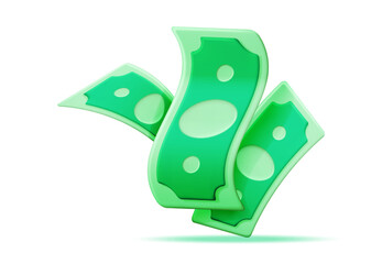 3D Stack of Dollar Banknote Icon Isolated. American Dollar Paper Money Pile Render. Empty Green Money Sign. Growth, Income, Savings, Investment. Symbol of Wealth. Business Success. Vector Illustration