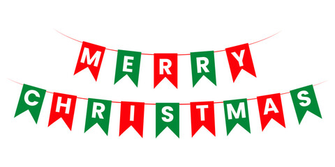 Christmas red and green flags garlands vector illustration.
