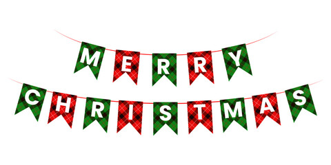 Garland with green and red christmas scottish pattern vector illustration.