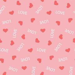 Simple romantic seamless pattern for valentine's day design, pink heart and love