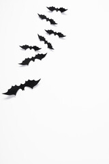 Halloween decorations concept. Halloween bats on white background. Flat lay, top view, copy space