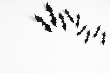 Halloween decorations concept. Halloween bats on white background. Flat lay, top view, copy space