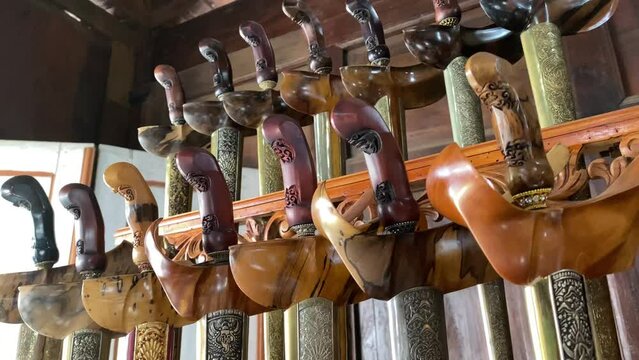Rows of Keris, a traditional Javanese weapon or sword, Indonesia. Which has historical value.
