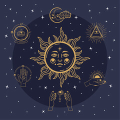 sun and astrology symbols