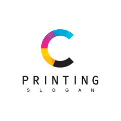 Digital Print Logo Template, Creative Concept Using Colorful  C Initial