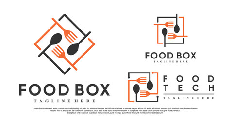 Set of food box logo design with creative concept Premium Vector