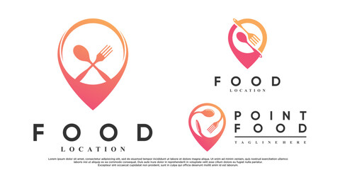 Set of food pin location logo design with creative concept Premium Vector