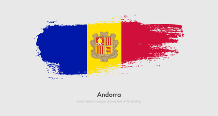 Brush painted grunge flag of Andorra. Abstract dry brush flag on isolated background