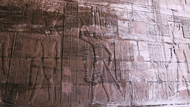 Wall Paintings Of An Ancient Civilization In The Temple Of Edfu, Egypt