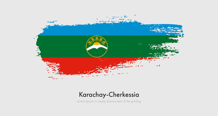 Brush painted grunge flag of Karachay-Cherkessia. Abstract dry brush flag on isolated background