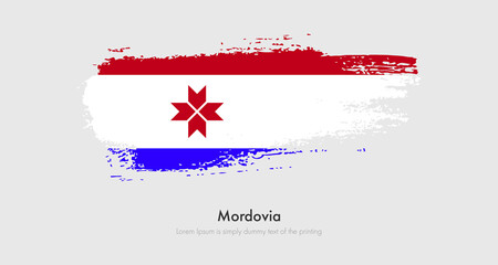 Brush painted grunge flag of Mordovia. Abstract dry brush flag on isolated background