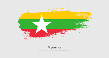 Brush painted grunge flag of Myanmar. Abstract dry brush flag on isolated background