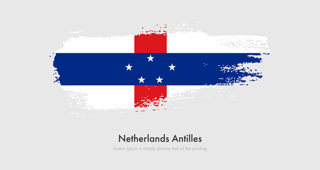 Brush painted grunge flag of Netherlands Antilles. Abstract dry brush flag on isolated background