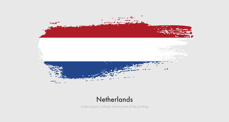 Brush painted grunge flag of Netherlands. Abstract dry brush flag on isolated background