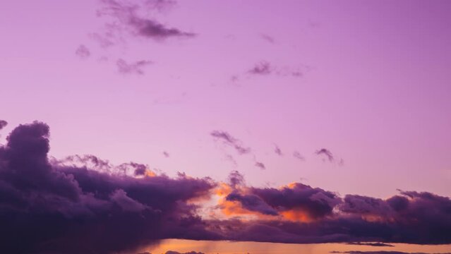 4k Timelapse Dramatic Magenta Sky With Clouds. Unusual Sky Background. Colorful Purple-pink Clouds. Light Magenta Cloudscape. Dream Concept. Imagination, Fantasy, Illusion. Time Lapse Time-lapse.
