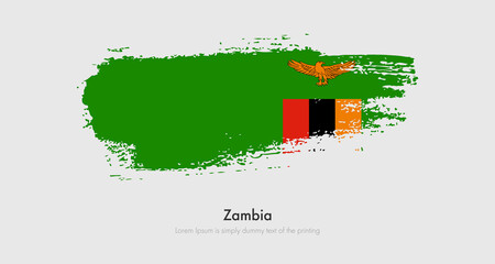 Brush painted grunge flag of Zambia. Abstract dry brush flag on isolated background