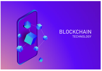 Blockchain technology concept, experience in future technology connecting blockchain digital Cryptocurrency on smartphone vector illustration