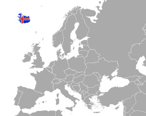 Karte und Fahne von Island in Europa © Robert Biedermann