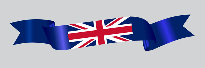 3D Flag of United Kingdom on a fabric ribbon.