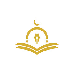 Mosque with Quran and crescent  Islamic schoolar logo design vector