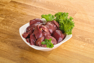Raw chicken liver in the bowl
