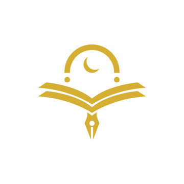 Mosque with Quran and crescent  Islamic schoolar logo design vector