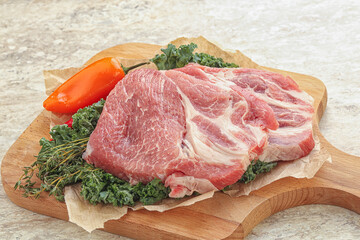 Raw pork neck for cooking