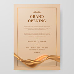 Grand Opening poster celebration with golden fabric satin gold silk ribbon element decoration for luxury elegant vip - obrazy, fototapety, plakaty