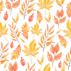 Watercolor autumn leaves pattern. High quality illustration