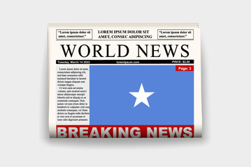Obraz na płótnie Canvas Somalia country newspaper with flag, breaking news on newsletter, news concept, gazette page with headline