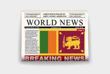 Sri Lanka country newspaper with flag, breaking news on newsletter, news concept, gazette page with headline