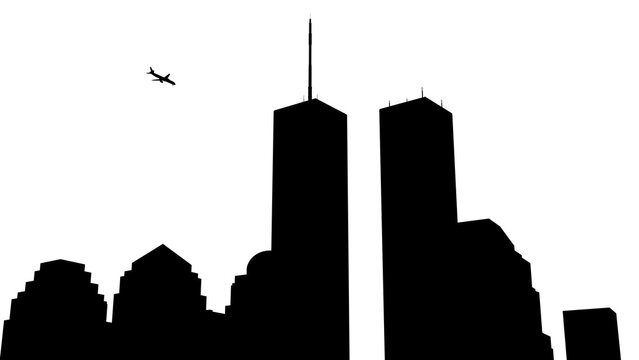 twin towers silhouette isolated on white background