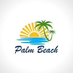 Sunset beach vector logo template