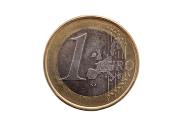 One Euro coin of Germany dated 2002, png stock photo file cut out and isolated on a transparent background