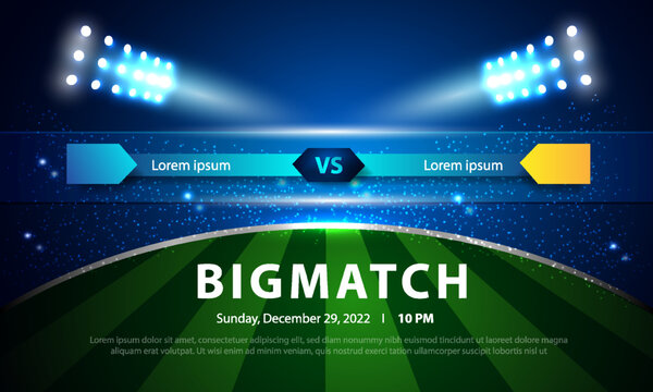 Soccer scoreboard background big match team template design. Sports vs match day for banner, poster, web. vector illustration