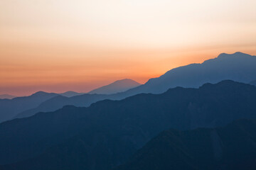 Sunrise view of the Central Mountain Range in Taiwan.