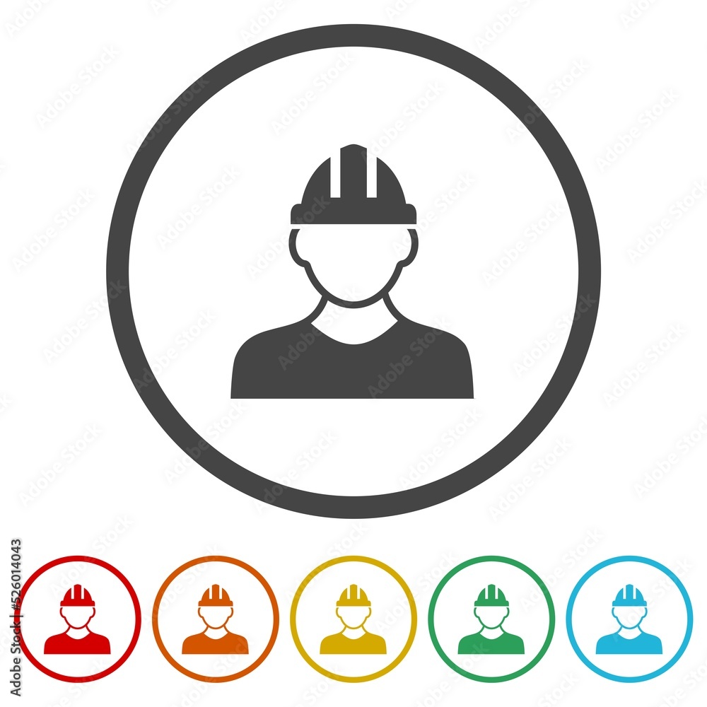 Poster construction worker icon in flat style. set icons in color circle buttons
