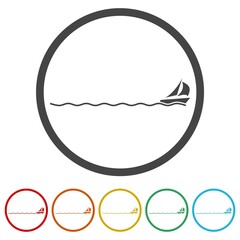 Sail boat icon isolated on white background. Set icons in color circle buttons