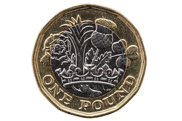 New one pound coin of England UK introduced in 2017 which show emblems of each of the nations, png...
