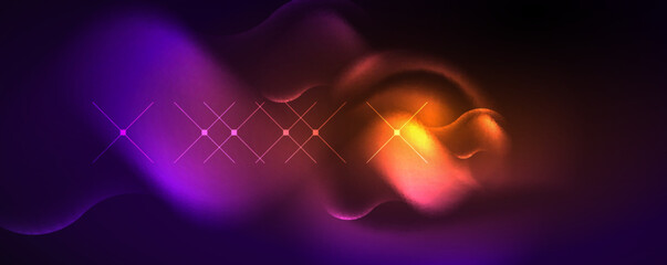 Neon glowing waves, magic energy space light concept, abstract background wallpaper design