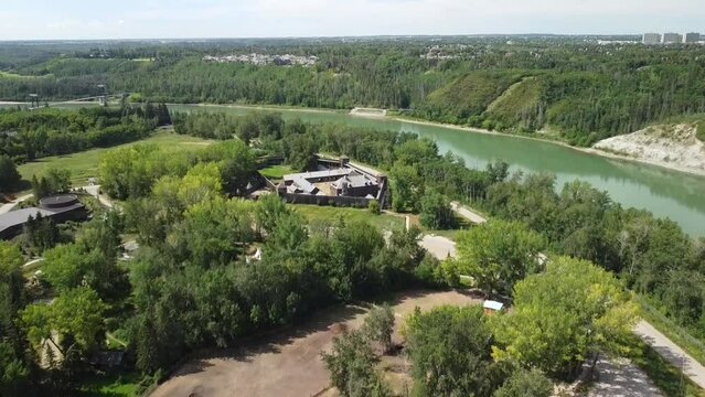 The Fort at Fort Edmonton Park in Central Alberta. Aerial angle
