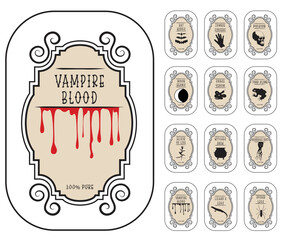 Halloween potion labels set. Scary bottle sticker