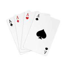 Four aces flat vector illustration. Game of chance. Playing poker. Card kare isolated clipart on white background. Winning combination. Casino games. Gambling, blackjack and baccarat
