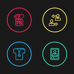 Set line Football jersey and t-shirt, or soccer card, Substitution football player and Fan club icon. Vector