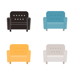 Set of soft chairs in different colors. Vector illustration