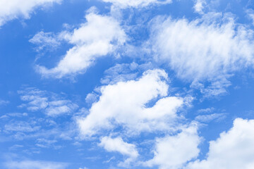 Cloudy sky in rainy season, fluffy white cloud floating on blue sky