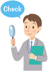 虫眼鏡を覗くビジネスマン　リサーチ　査定