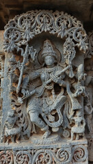 The Sculpture of Goddess Sarasvati along with Veena, Lakshminarsimha Temple, Javagal, Hassan,...
